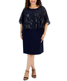 【送料無料】 コネクテッド レディース ワンピース トップス Plus Size Cape-Overlay Sheath Dress Midnight