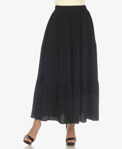 �z���C�g�}�[�N ���f�B�[�X �{�g���X �X�J�[�g �e�B�A�[�h �v���[�c �}�L�V White Mark Women's Pleated Tiered Maxi Skirt Black �u���b�N
