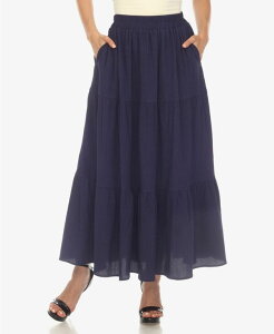 �z���C�g�}�[�N ���f�B�[�X �{�g���X �X�J�[�g �e�B�A�[�h �v���[�c �}�L�V White Mark Women's Pleated Tiered Maxi Skirt Navy �l�C�r�[
