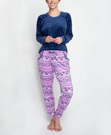 【送料無料】 ムクルクス レディース ナイトウェア アンダーウェア Women's Deluxe Velour Jog Set 2 Pieces Blue, Fairisle