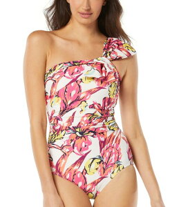 yz J}[N@H fB[X ㉺Zbg  Women's Ruched Bow One-Shoulder Swimsuit Pink