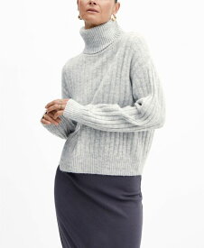 【送料無料】 マンゴ レディース ニット・セーター アウター Women's Thick Knit Turtleneck Sweater Light Heather Gray