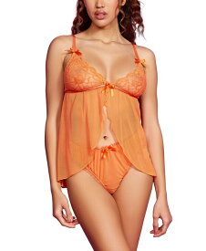 【送料無料】 ホーティ レディース ナイトウェア アンダーウェア Women's Laced Flyaway Babydoll and Panty 2 Pc Lingerie Set Orange