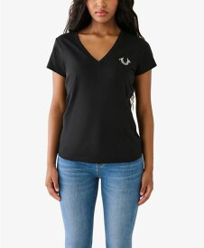 【送料無料】 トゥルーレリジョン レディース シャツ トップス Women's Short Sleeve Studded V-neck T-shirt Jet Black