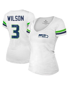 【送料無料】 ファナティクス レディース Tシャツ トップス Women's Branded Russell Wilson White Distressed Seattle Seahawks Fashion Player Name and Number V-Neck T-shirt White