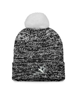 yz t@ieBNX fB[X Xq ANZT[ Women's Branded Black San Jose Sharks Glimmer Cuffed Knit Hat with Pom Black