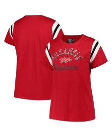 【送料無料】 プロファイル レディース Tシャツ トップス Women's Cardinal Arkansas Razorbacks Plus Size Striped Tailgate Crew Neck T-shirt Cardinal