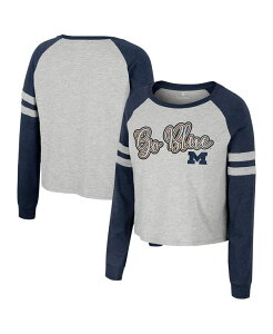 �R���V�A�� ���f�B�[�X �g�b�v�X T�V���c �N���b�v�h Colosseum Women's Heather Gray Michigan Wolverines I'm Gliding Here Raglan Long Sleeve Cropped T-shirt Heather Gray �O���[
