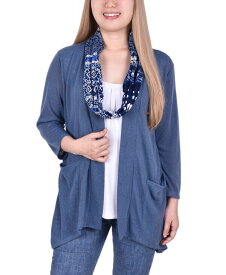 【送料無料】 ニューヨークコレクション レディース シャツ トップス Petite 3-Fer Cardigan with Tank and Scarf Top Navy Fuselinetrio