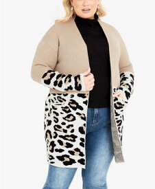 【送料無料】 アベニュー レディース ニット・セーター アウター Plus Size Ula Splice Coatigan Sweater Pink Leopard