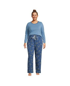 【送料無料】 ランズエンド レディース ナイトウェア アンダーウェア Women's Plus Size Knit Pajama Set Long Sleeve T-Shirt and Pants Evening blue starry night cow