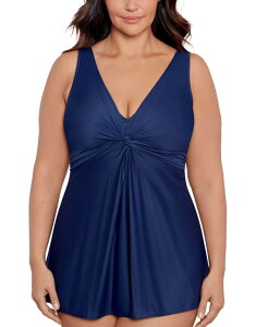 �~���N���X�[�c ���f�B�[�X �g�b�v�X �����s�[�X �v���X�T�C�Y Miraclesuit Plus Size Marais Allover-Slimming Twist-Front Swimdress Midnight Blue �u���[