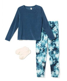 【送料無料】 ヒュー レディース ナイトウェア アンダーウェア Women's Glacier Flake Fleece Pajama Set 4 Piece Blue Wing Teal