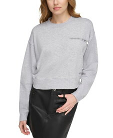 【送料無料】 ダナキャランニューヨーク レディース シャツ トップス Women's Zippered-Pocket Dropped-Sleeve Sweatshirt Black