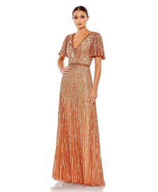 【送料無料】 マックダガル レディース ワンピース トップス Women's Embellished V Neck Butterfly Sleeve Column Gown Copper