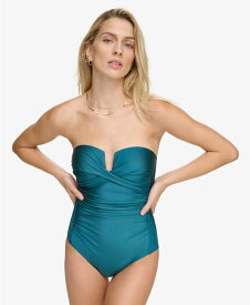 【送料無料】 カルバンクライン レディース 上下セット 水着 Women's Shirred Tummy-Control Split-Cup Bandeau One-Piece Swimsuit Cypress Shimmer