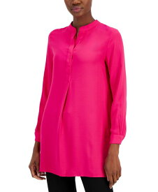 【送料無料】 アンクライン レディース シャツ トップス Women's Split-Neck Long-Sleeve Nehru Tunic Amaranth