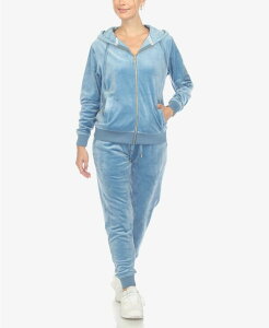�z���C�g�}�[�N ���f�B�[�X �A���_�[�E�F�A �i�C�g�E�F�A �g���b�N�X�[�c White Mark Women's Velour Tracksuit Loungewear 2pc Set Denim Blue �f�j��