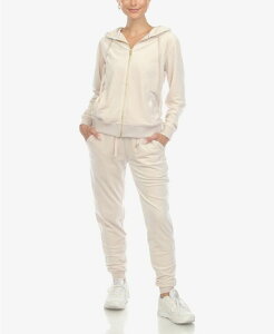 �z���C�g�}�[�N ���f�B�[�X �A���_�[�E�F�A �i�C�g�E�F�A �g���b�N�X�[�c White Mark Women's Velour Tracksuit Loungewear 2pc Set Pearl �p�[��
