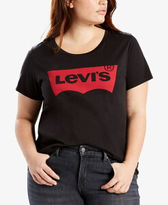 ���[�o�C�X ���f�B�[�X �g�b�v�X �V���c �v���X�T�C�Y T�V���c �R�b�g�� ���S Levi's Trendy Plus Size Perfect Logo Cotton T-Shirt Black �u���b�N