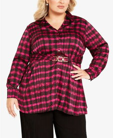 【送料無料】 アベニュー レディース シャツ トップス Plus Size Eva Longline Print Shirt Top Pink Check