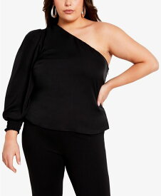 【送料無料】 アベニュー レディース シャツ トップス Plus Size Eva One Shoulder Top Black