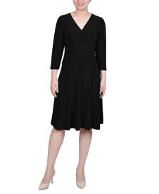 【送料無料】 ニューヨークコレクション レディース ワンピース トップス Petite 3/4 Sleeve Rouched-Waist Dress Black