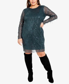 【送料無料】 アベニュー レディース ワンピース トップス Plus Size Nouveau Nights Shift Mini Dress Teal