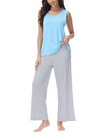 【送料無料】 エコー レディース ナイトウェア アンダーウェア Women's Solid 2 Piece Tank Top with Printed Wide Pants Pajamas Set Porto Foulard