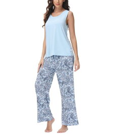 【送料無料】 エコー レディース ナイトウェア アンダーウェア Women's Solid 2 Piece Tank Top with Printed Wide Pants Pajamas Set Road Paisley