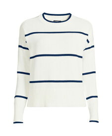 【送料無料】 ランズエンド レディース ニット・セーター アウター Women's Plus Size Drifter Cotton Easy Fit Crew Neck Sweater Ivory/navy two color stripe