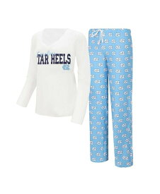 【送料無料】 コンセプツ スポーツ レディース ナイトウェア アンダーウェア Women's White Carolina Blue North Carolina Tar Heels Long Sleeve V-Neck T-shirt and Gauge Pants Sleep Set White, Carolina Blue