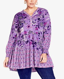 【送料無料】 アベニュー レディース シャツ トップス Plus Size Cynthia Splice Long Sleeve Tunic Top Purple Paisley Swirl