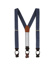 【送料無料】 トラファルガー メンズ ベルト アクセサリー Rowan Geometric Pattern Silk Button End Suspenders Navy