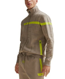 【送料無料】 ヒューゴボス メンズ パーカー・スウェット アウター Men's Graphic Logo Stripe Zip-Up Sweatshirt Light, Pastel Green