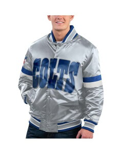 X^[^[ Y AE^[ WPbgEu] Te WPbg Starter Men's Gray Distressed Indianapolis Colts Gridiron Classics Home Game Satin Full-Snap Varsity Jacket Gray O[