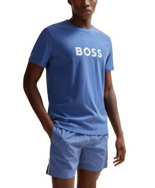【送料無料】 ヒューゴボス メンズ Tシャツ トップス Men's Large Logo T-shirt Open Blue