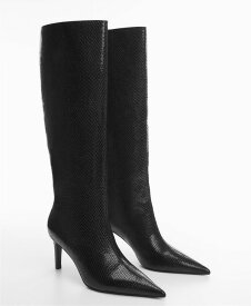 【送料無料】 マンゴ レディース ブーツ・レインブーツ シューズ Women's Heel Snake-Effect Boots Black
