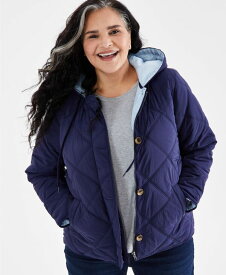 【送料無料】 スタイルアンドコー レディース ジャケット・ブルゾン アウター Plus Size Quilted Hooded Jacket Created for Macy's Industrial Blue