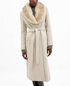 【送料無料】 マンゴ レディース ジャケット・ブルゾン アウター Women's Faux Fur Collar Detachable Wool Coat Light, Pastel Gray