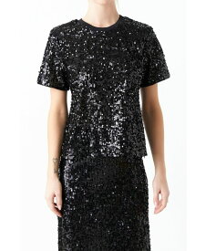 【送料無料】 グレー ラブ レディース シャツ トップス Women's Sequin Shoulder Padded Top Black