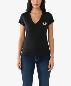 【送料無料】 トゥルーレリジョン レディース シャツ トップス Women's Short Sleeve Horseshoe Slim V-neck T-shirt Jet Black