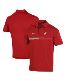 【送料無料】 アンダーアーマー メンズ ポロシャツ トップス Men's Red Wisconsin Badgers Tee To Green Stripe Polo Shirt Red
