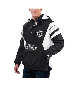 �X�^�[�^�[ �����Y �A�E�^�[ �p�[�J�[�E�X�E�F�b�g �p�[�J�[ �W���P�b�g Starter Men's x NHL Black Ice Black White Boston Bruins Home Team Half-Zip Pullover Hoodie Jacket Black White �z���C�g
