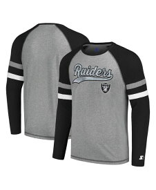 【送料無料】 スターター メンズ Tシャツ トップス Men's Gray Black Las Vegas Raiders Kickoff Raglan Long Sleeve T-shirt Gray, Black
