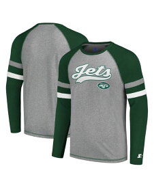 【送料無料】 スターター メンズ Tシャツ トップス Men's Gray Green New York Jets Kickoff Raglan Long Sleeve T-shirt Gray, Green