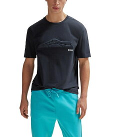【送料無料】 ヒューゴボス メンズ Tシャツ トップス Men's Tonal Artwork Regular-Fit T-shirt Dark Blue