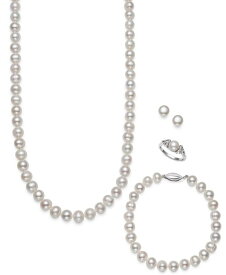 【送料無料】 ベル ドゥ メール レディース ネックレス・チョーカー・ペンダントトップ アクセサリー 4-Pc. Set Cultured Freshwater Pearl (7-8mm) Necklace Bracelet Stud Earrings & Ring in Sterling Silver Sterling Silver