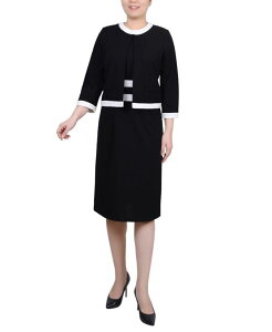 �j���[���[�N�R���N�V���� ���f�B�[�X �g�b�v�X �����s�[�X �J���[�u���b�N NY Collection Women's Elbow Sleeve Colorblocked Dress 2 Piece Set Black White �z���C�g