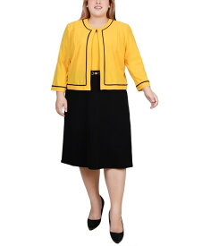 【送料無料】 ニューヨークコレクション レディース ワンピース トップス Plus Size 3/4 Sleeve Dress 2 Piece Set Black Lemon